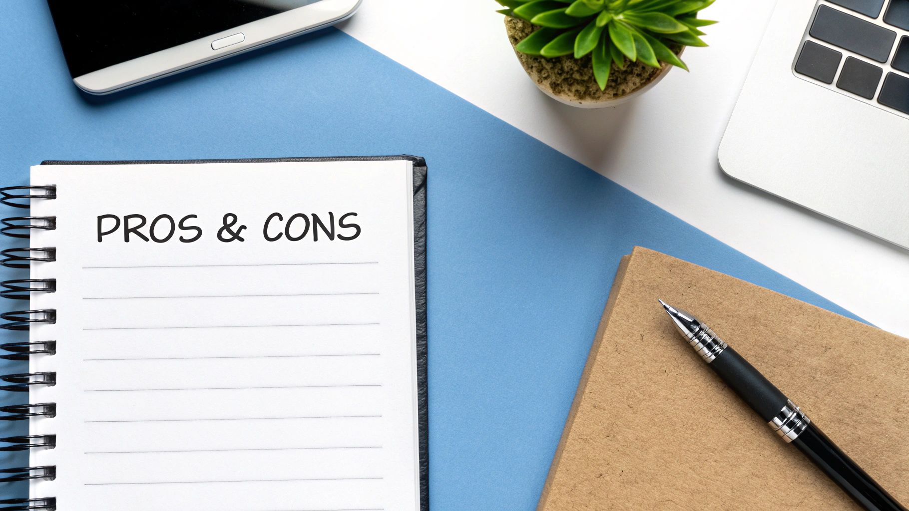 Notebook with heading Pros and Cons for Google Ads Agency Pricing models.