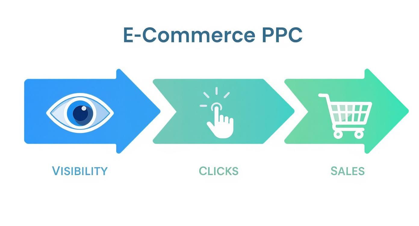 Ecommerce PPC Services Conversion Process Ecommerce PPC Services process from visibility to clicks and sales