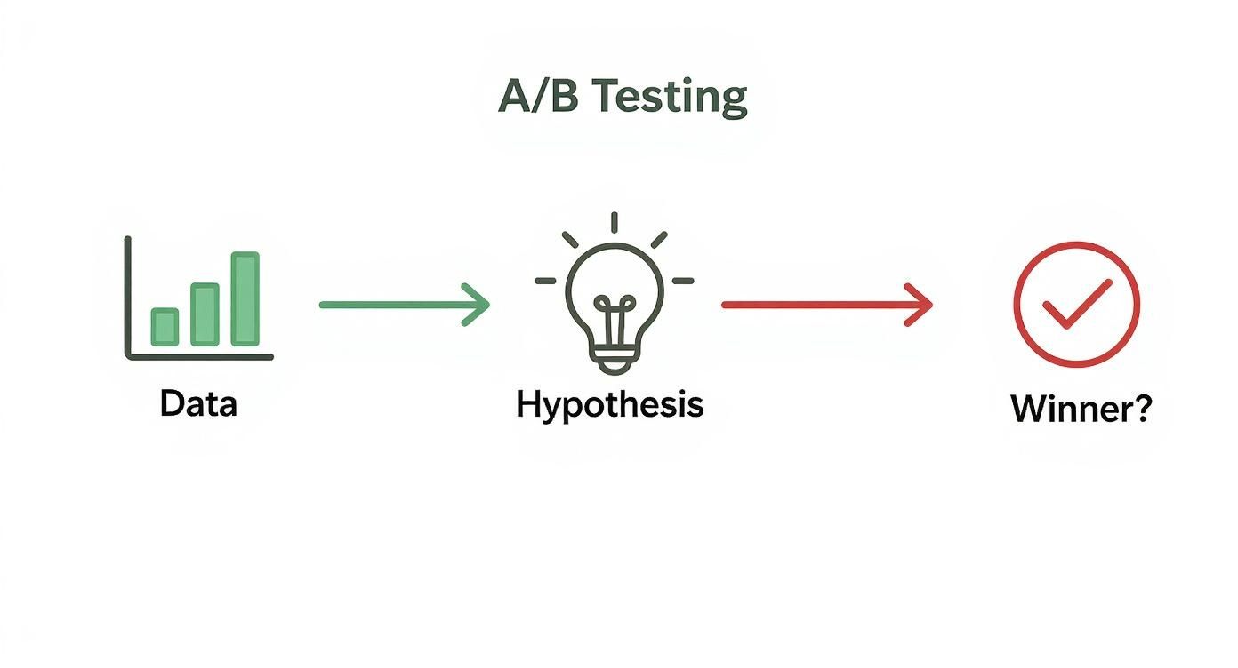 ChatGPT Ad Consultant A/B Testing Framework A/B testing process showing data, hypothesis and winner selection used by a ChatGPT Ad Consultant for optimisation