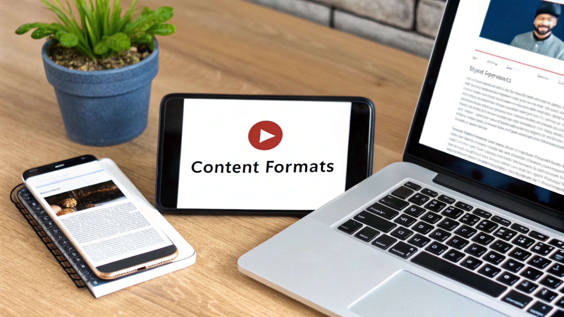 Digital content formats displayed across devices for Content Marketing for Ecommerce