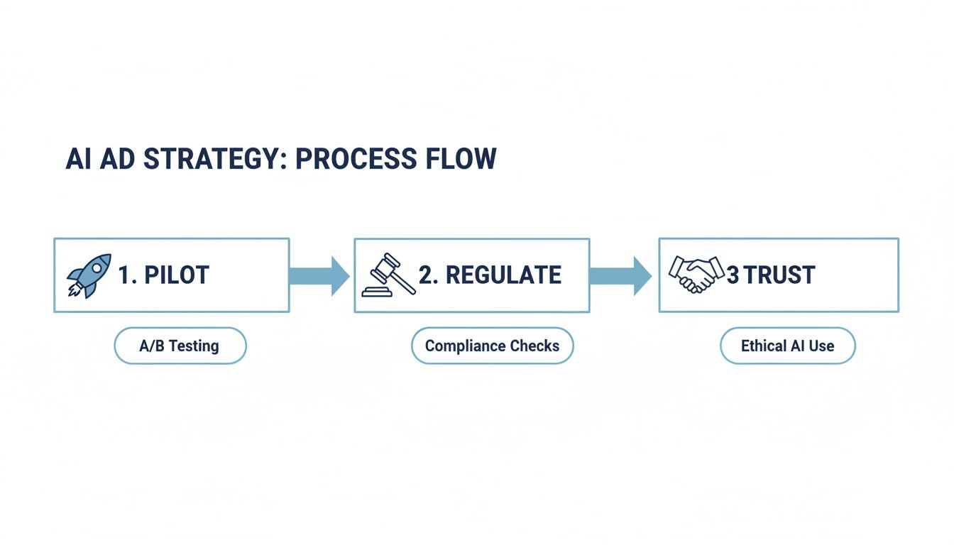OpenAI Ad Solutions Strategy and Governance Framework OpenAI ad solutions process flow covering testing, compliance and ethical AI use