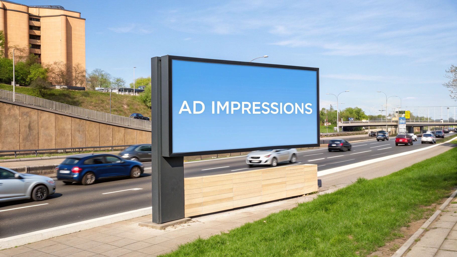 What Are Ad Impressions on Digital Billboards What Are Ad Impressions shown through a digital billboard displaying ads to passing traffic