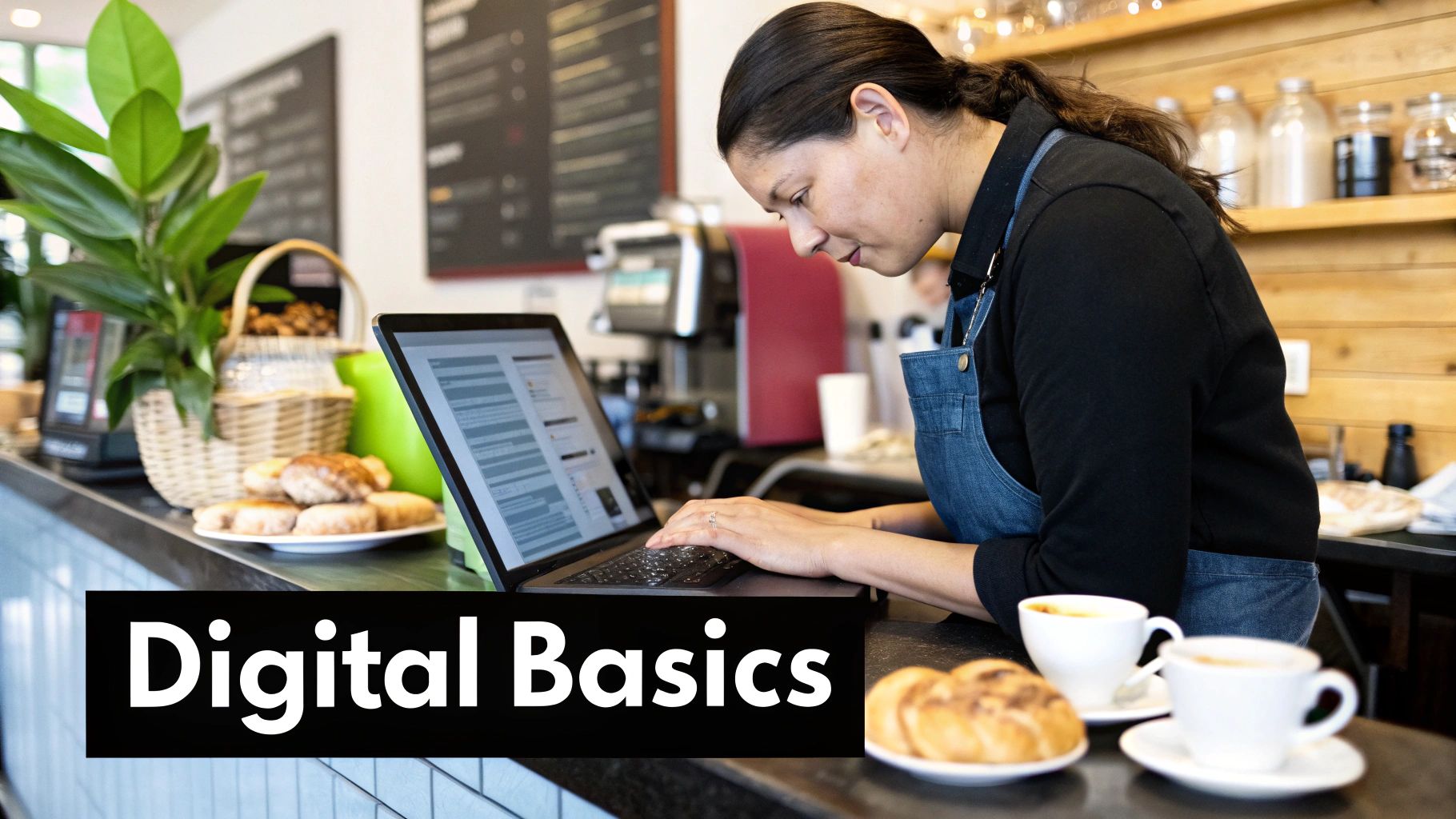 Digital Basics for Small Businesses Digital Marketing for Small Businesses – learning digital basics in a café