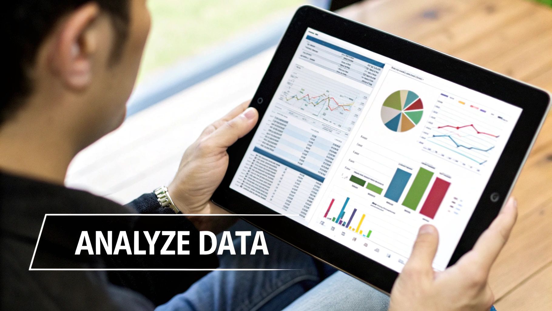Analyse Data in Amazon Pay Per Click Advertising Analyzing data from Amazon Pay Per Click Advertising campaigns on a tablet.