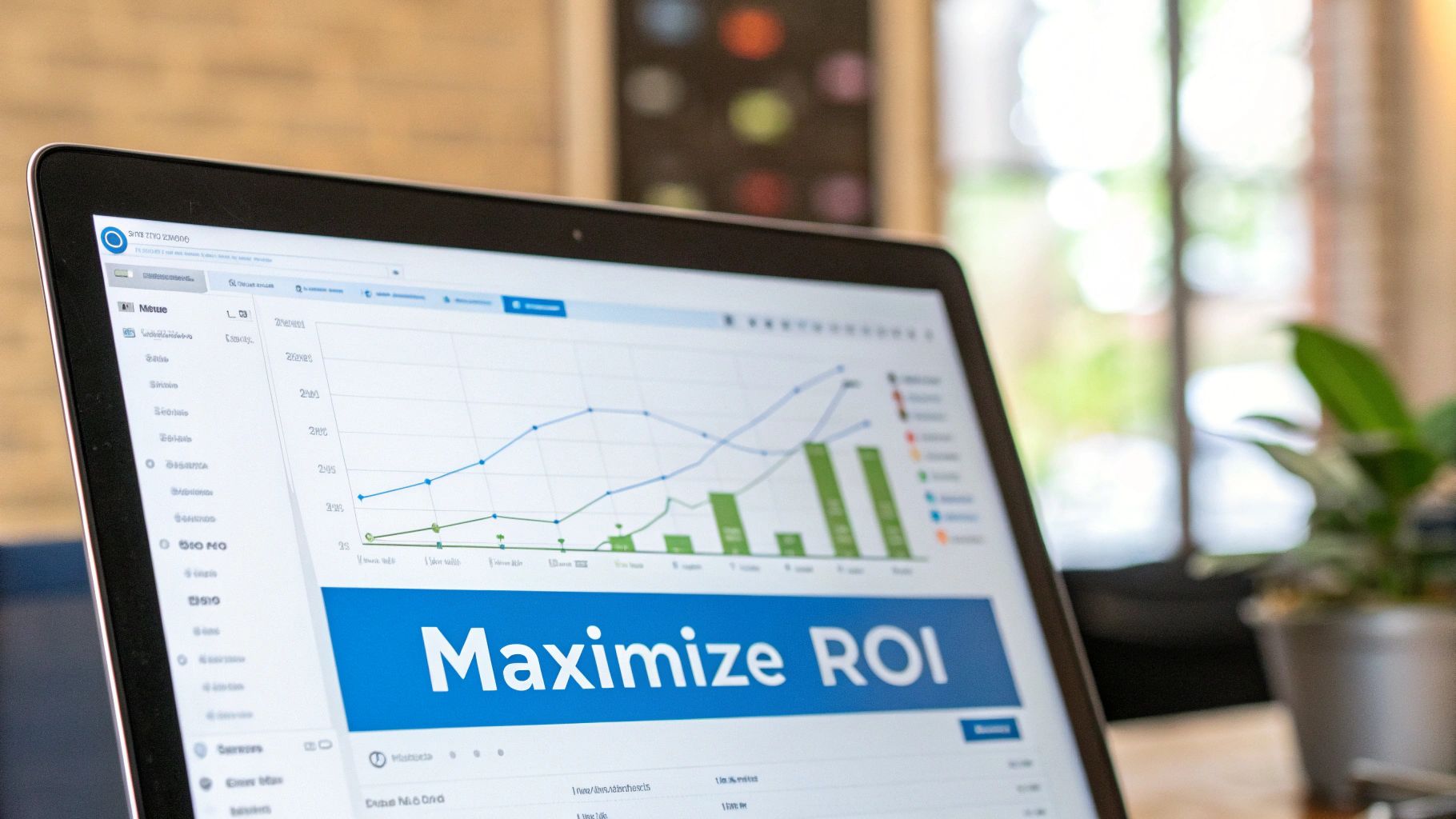 ChatGPT Ad Pricing ROI Analytics Analytics dashboard on laptop showing ROI graph connected to ChatGPT Ad Pricing insights
