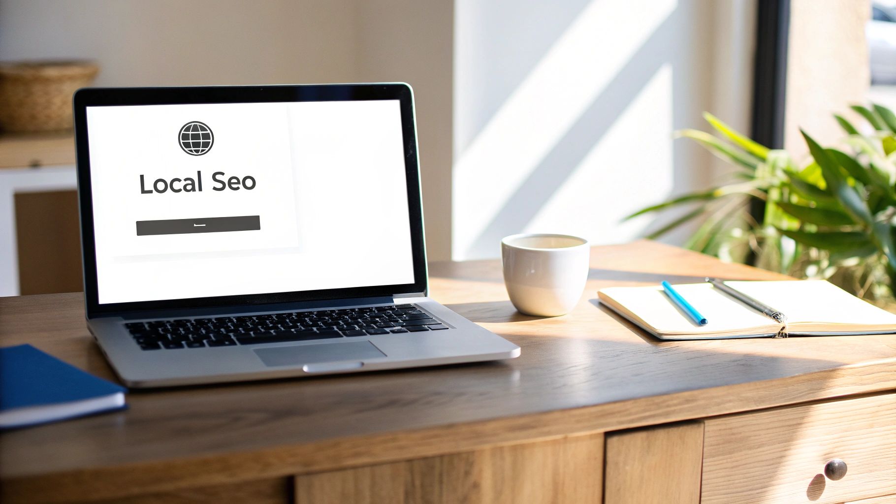 Local SEO in Digital Marketing for Small Business Digital Marketing for Small Business with focus on Local SEO displayed on a laptop