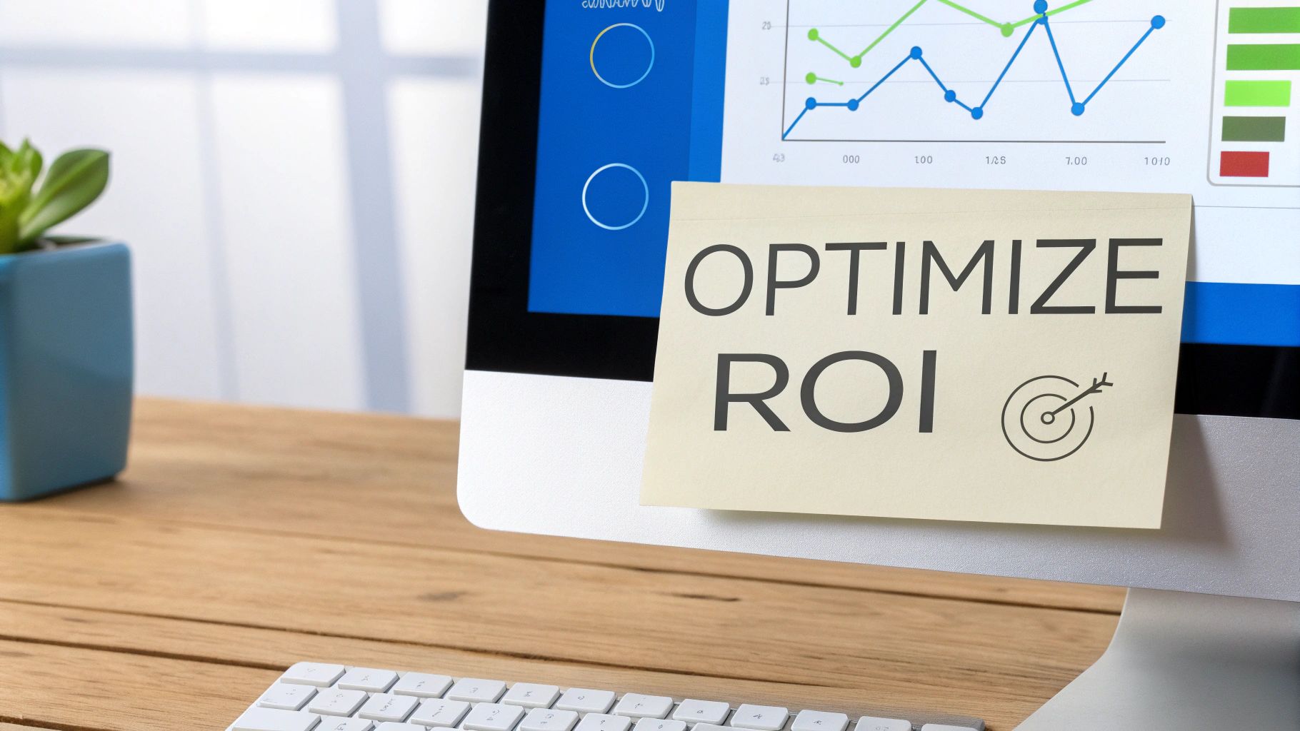 PPC Advertising Bing optimise ROI with performance charts on a desktop screen