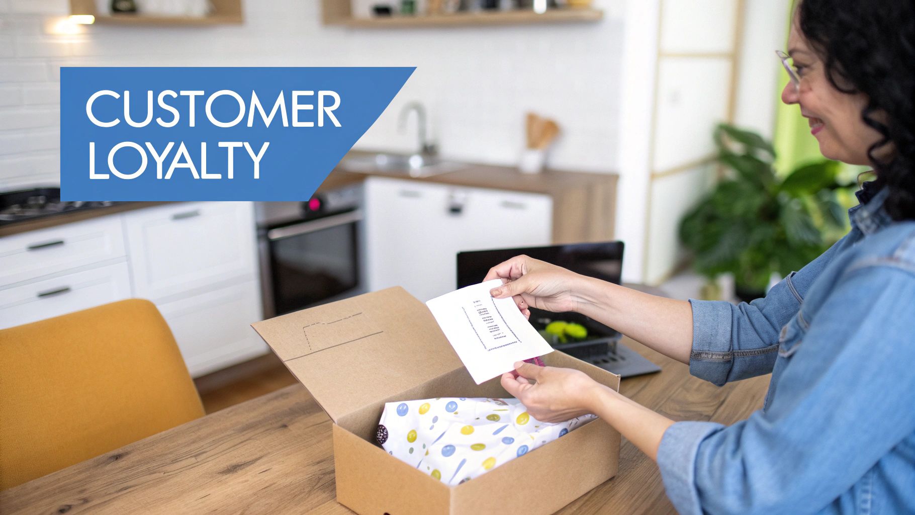 D2C Buyer Journey Loyalty Stage D2C Buyer Journey loyalty stage showing repeat customer unboxing a product