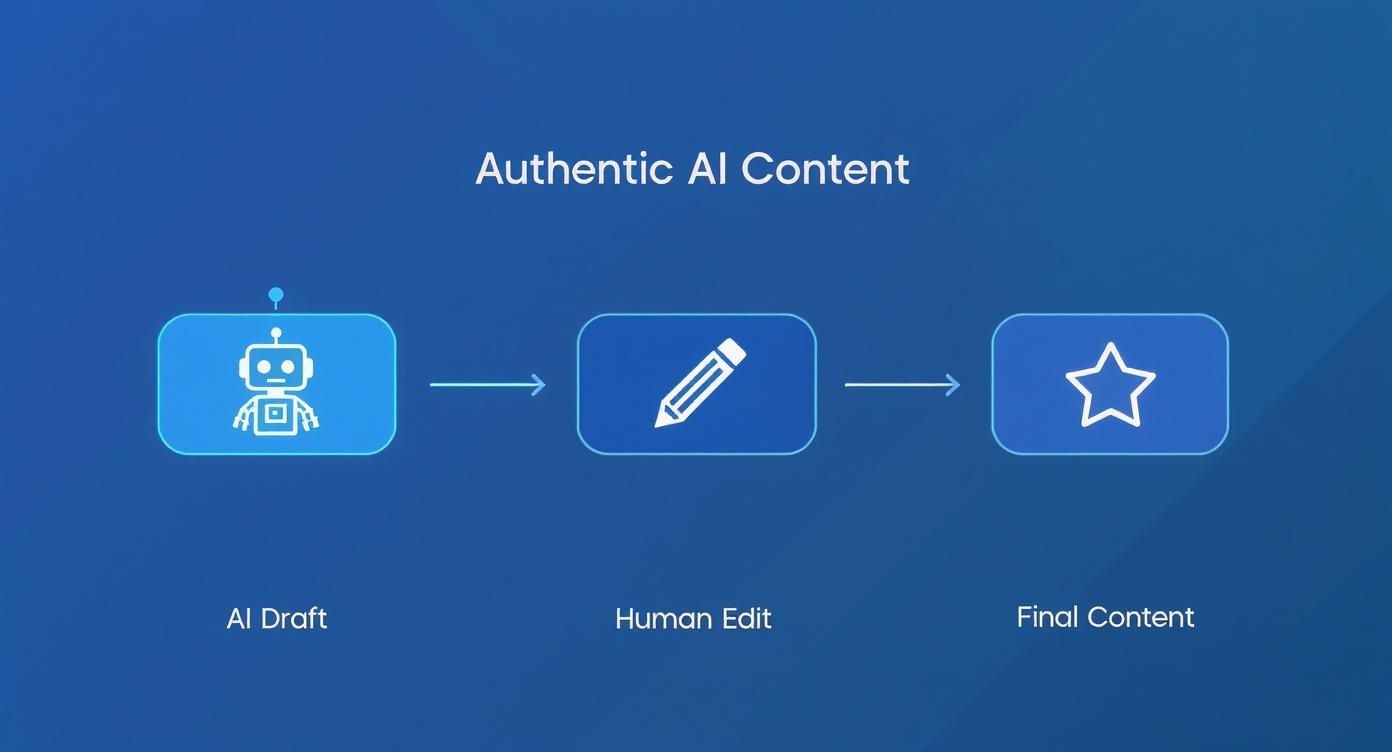 How ChatGPT Sponsored Content Is Created Workflow showing AI draft, human editing, and final ChatGPT Sponsored Content