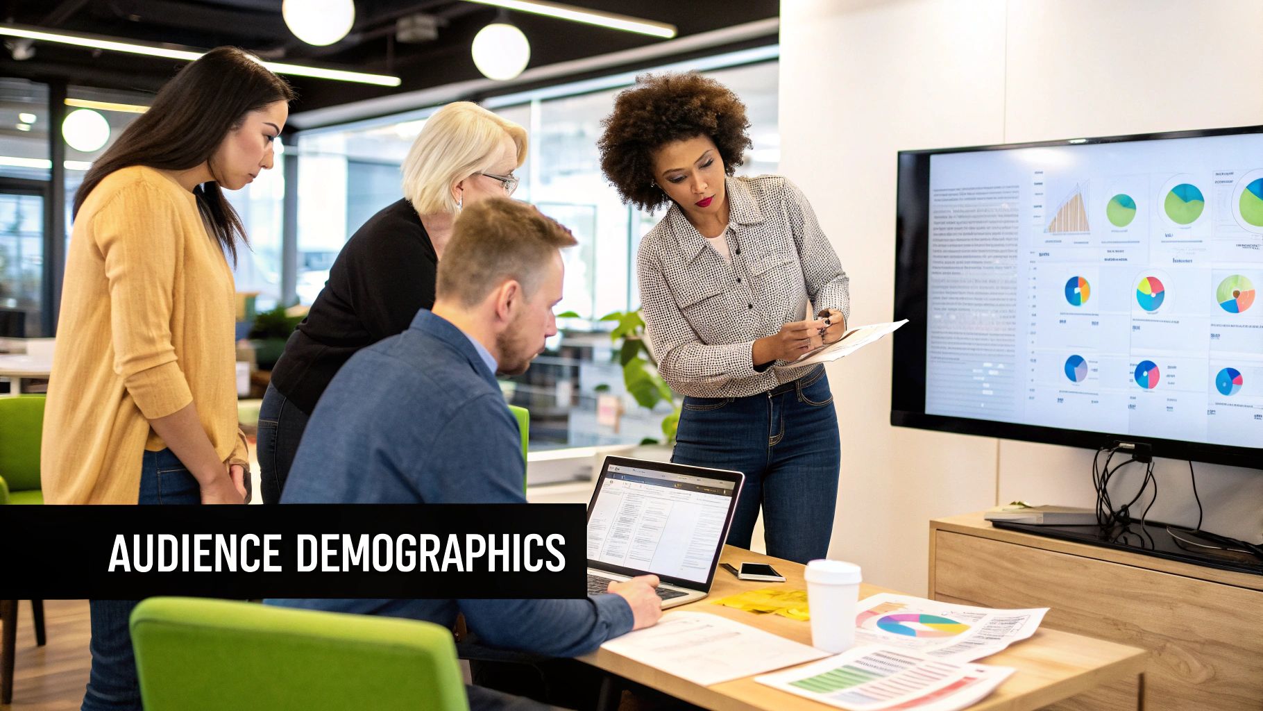 Team analysing audience demographics for targeting audiences on Facebook