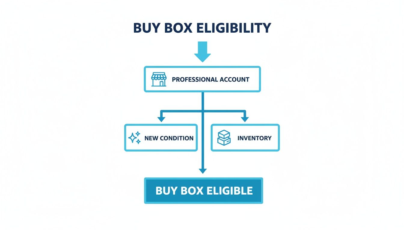 Amazon Buy Box eligibility requirements explained Amazon Buy Box eligibility diagram showing requirements for Buy Box access