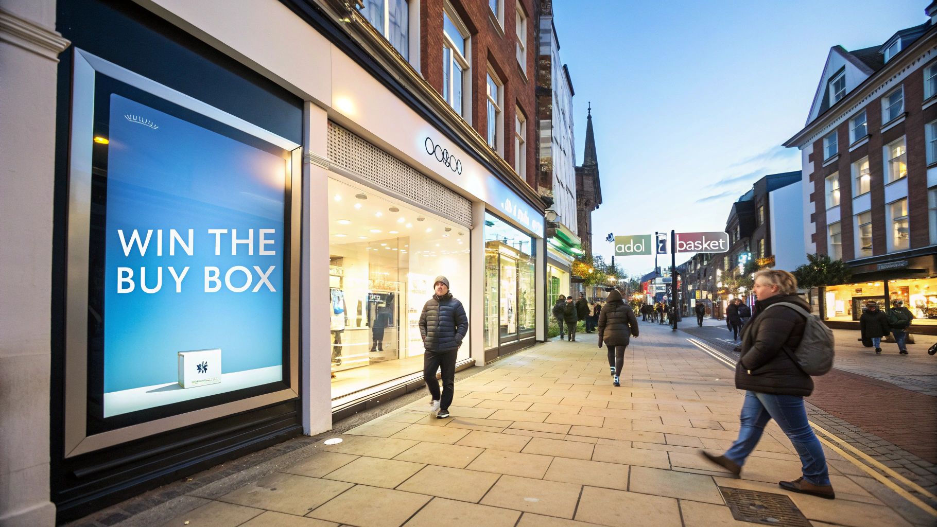 Amazon Buy Box visibility and competitive positioning Amazon Buy Box example showing retail storefront and competitive buying environment