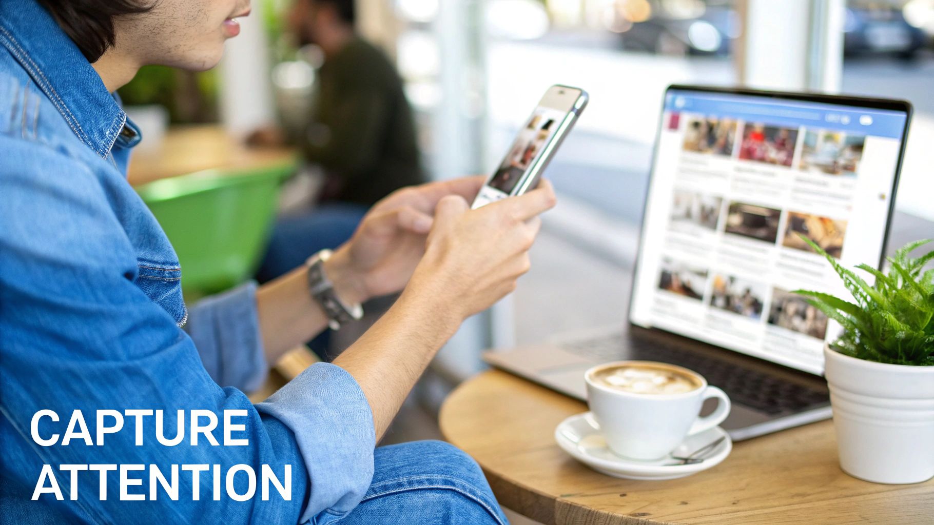 D2C Buyer Journey Awareness Stage D2C Buyer Journey awareness stage with user browsing content on mobile and laptop