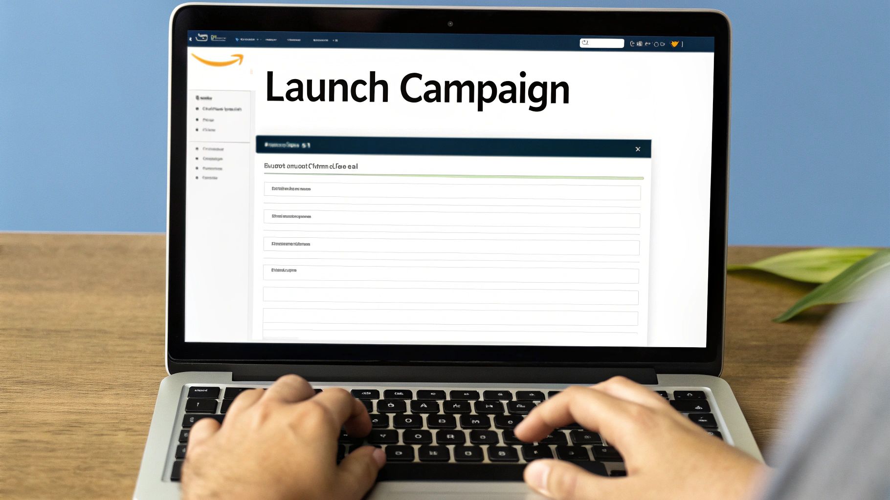 How to Launch an Amazon Pay Per Click Advertising Campaign Launching a new Amazon Pay Per Click Advertising campaign on a laptop.
