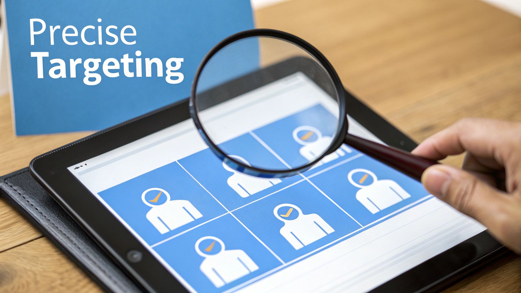 PPC Advertising Bing precise targeting with magnifying glass over audience icons