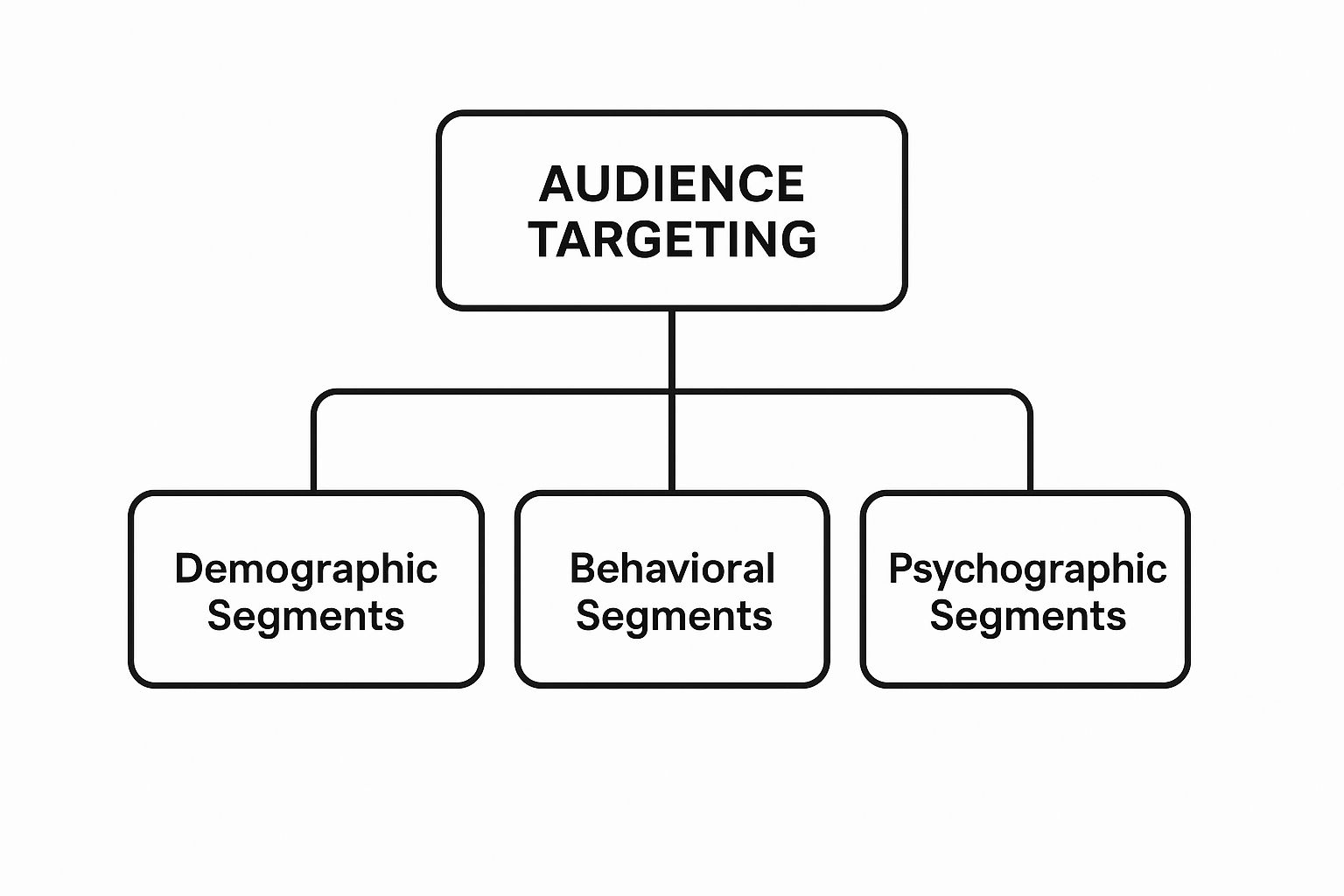 Audience Targeting Segmentation Model Audience Targeting chart showing demographic, behavioural, and psychographic segments