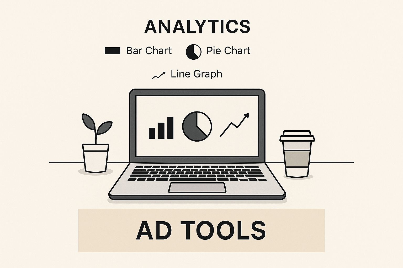 Illustration of analytics dashboard showing bar, pie, and line charts for How to Measure Advertising Effectiveness
