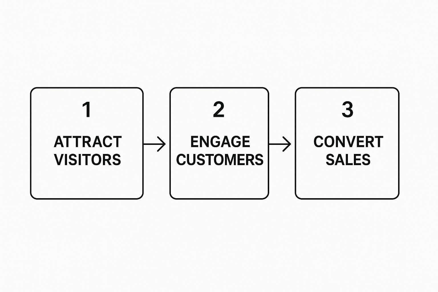 How to Improve Ecommerce Sales using a three-step strategy: Attract Visitors, Engage Customers, Convert Sales