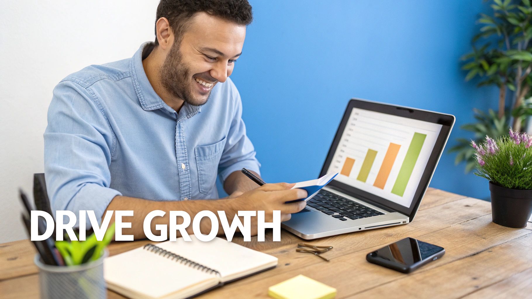 PPC Management UK for SME Growth PPC Management UK growth concept showing an SME owner reviewing performance and driving business growth