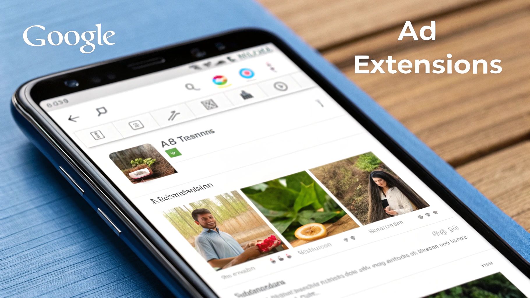 Google Ads Optimisation Tips shown via ad extensions on smartphone