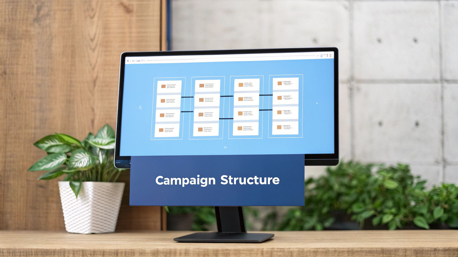 B2C PPC Campaign Structure B2C PPC campaign structure displayed on a desktop monitor
