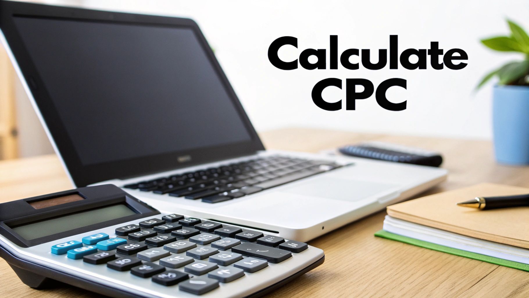 Laptop and calculator used to calculate Google Ads Cost Per Click