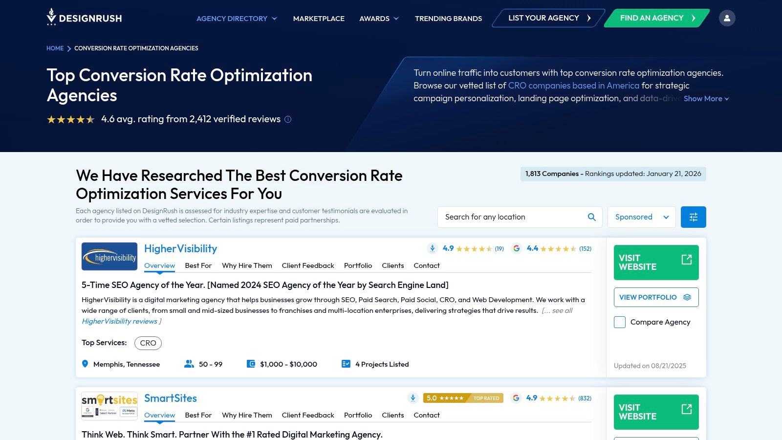 DesignRush Directory of Conversion Rate Optimisation Agencies DesignRush listing of conversion rate optimisation agencies with reviews, rankings and featured CRO service providers