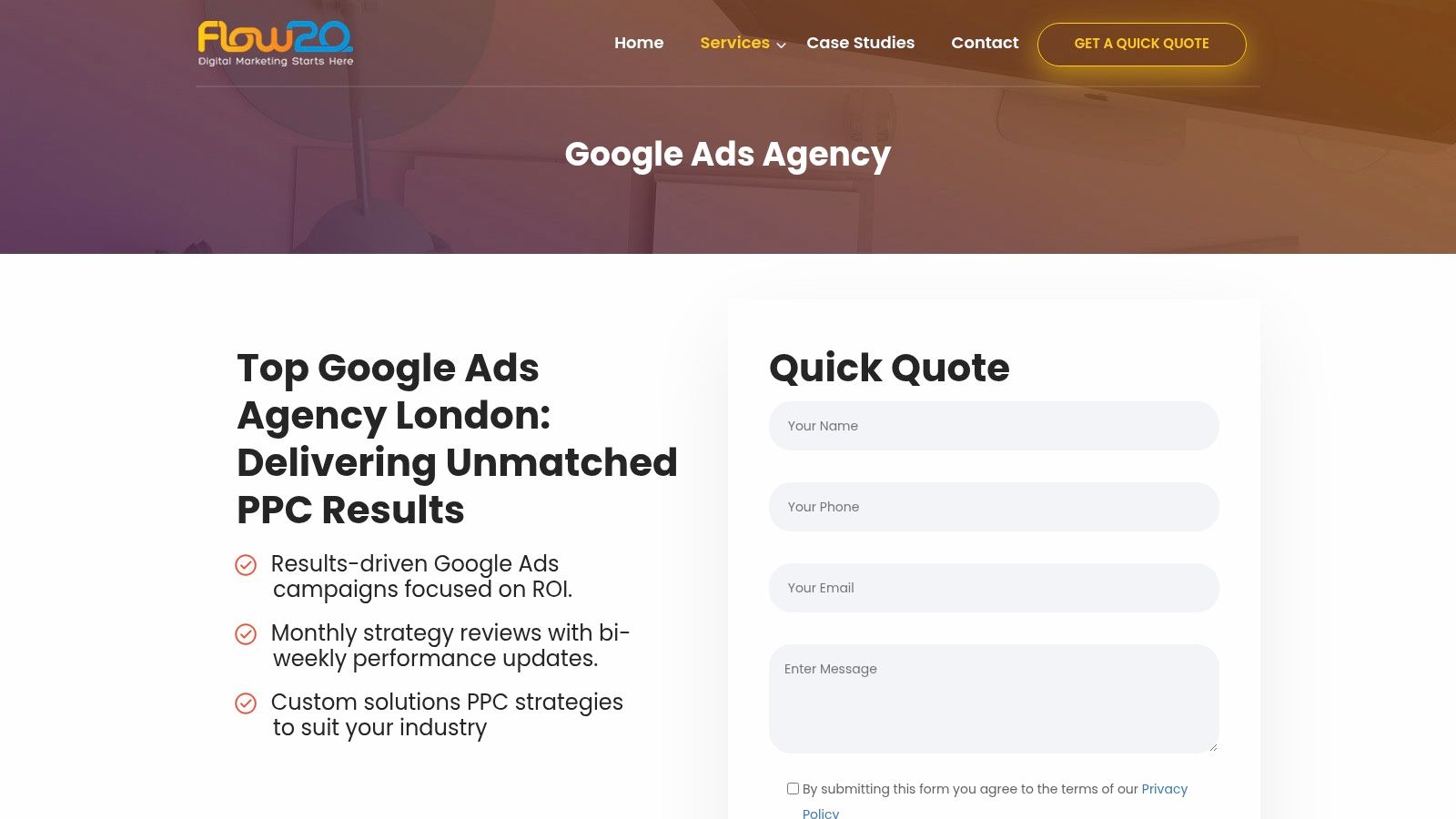 Flow20 – ROI-Driven Google Ads Campaigns in London Flow20’s ROI-focused PPC strategy from Best Google Ads Agency London