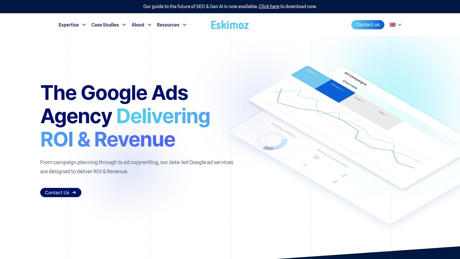 Eskimoz – Data-Driven Strategy from a Leading Google Ads Agency in London Eskimoz ROI and revenue-focused dashboard from Best Google Ads Agency London