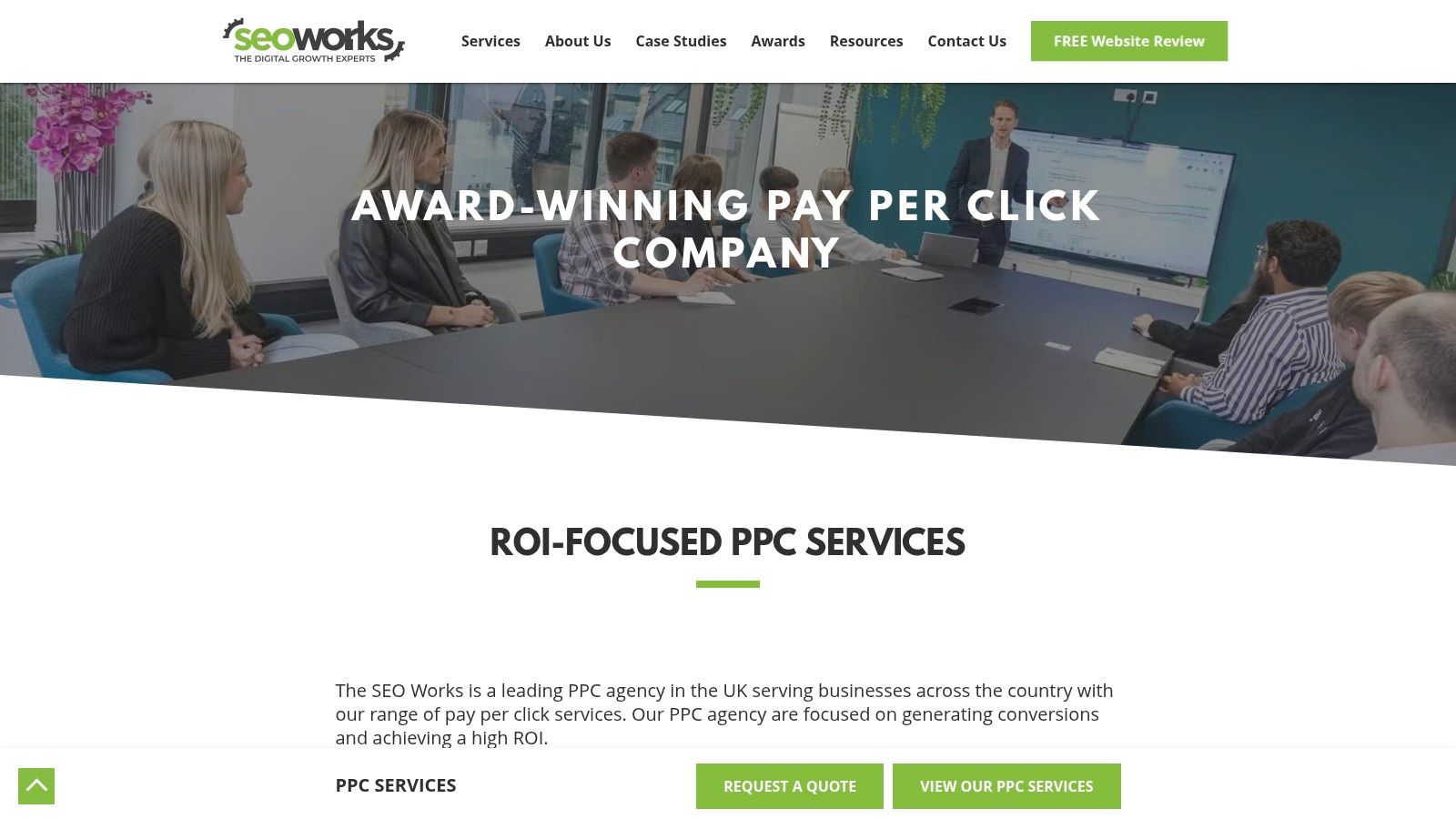 The SEO Works – ROI-Focused PPC Agency in the UK The SEO Works website highlighting one of the Best PPC Management Services in the UK