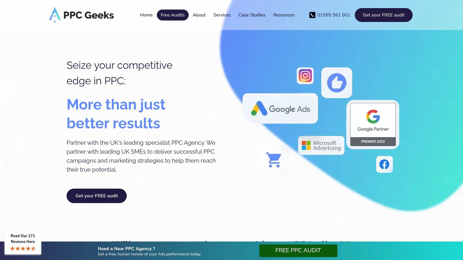 PPC Geeks – Expert-Led PPC Management for UK Brands Homepage of PPC Geeks showcasing one of the Best PPC Management Services in the UK