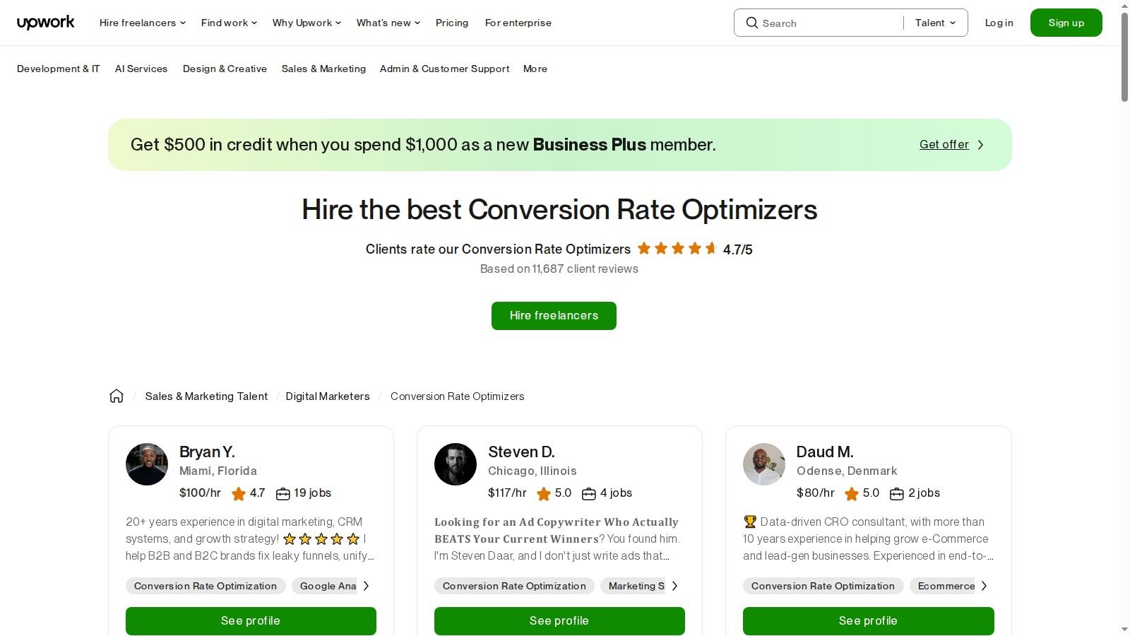 Upwork Alternatives to Conversion Rate Optimisation Agencies Upwork marketplace showing freelance conversion specialists as an alternative to conversion rate optimisation agencies