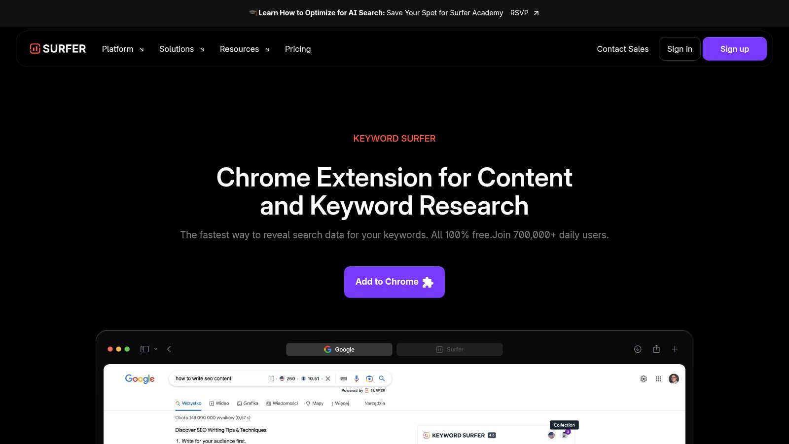 Keyword Surfer (Surfer SEO Chrome extension)
