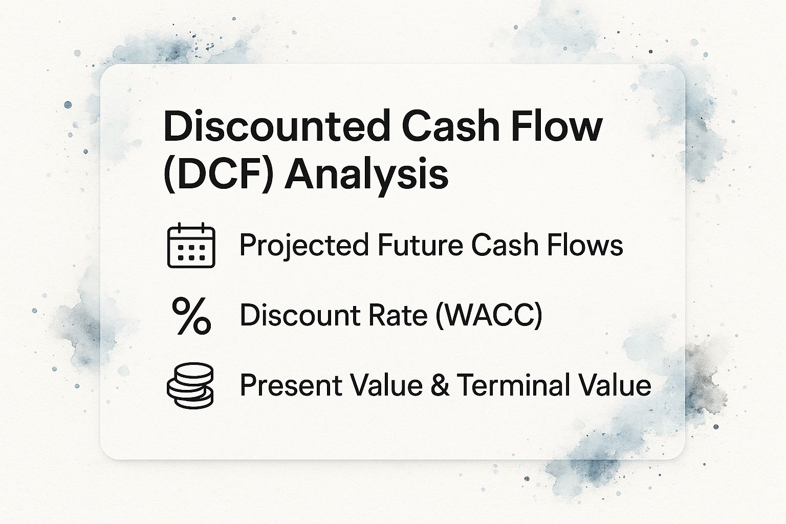 Infographic showing key data about Discounted Cash Flow (DCF) Analysis