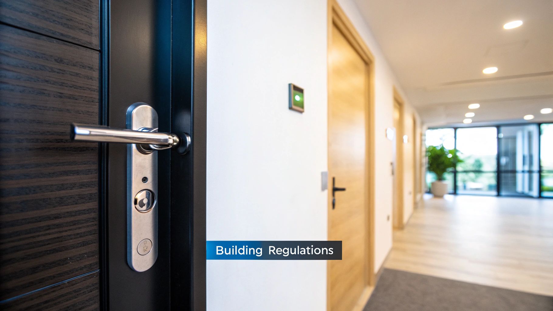 A classic, high door handle on a traditional wooden door in an older UK home.