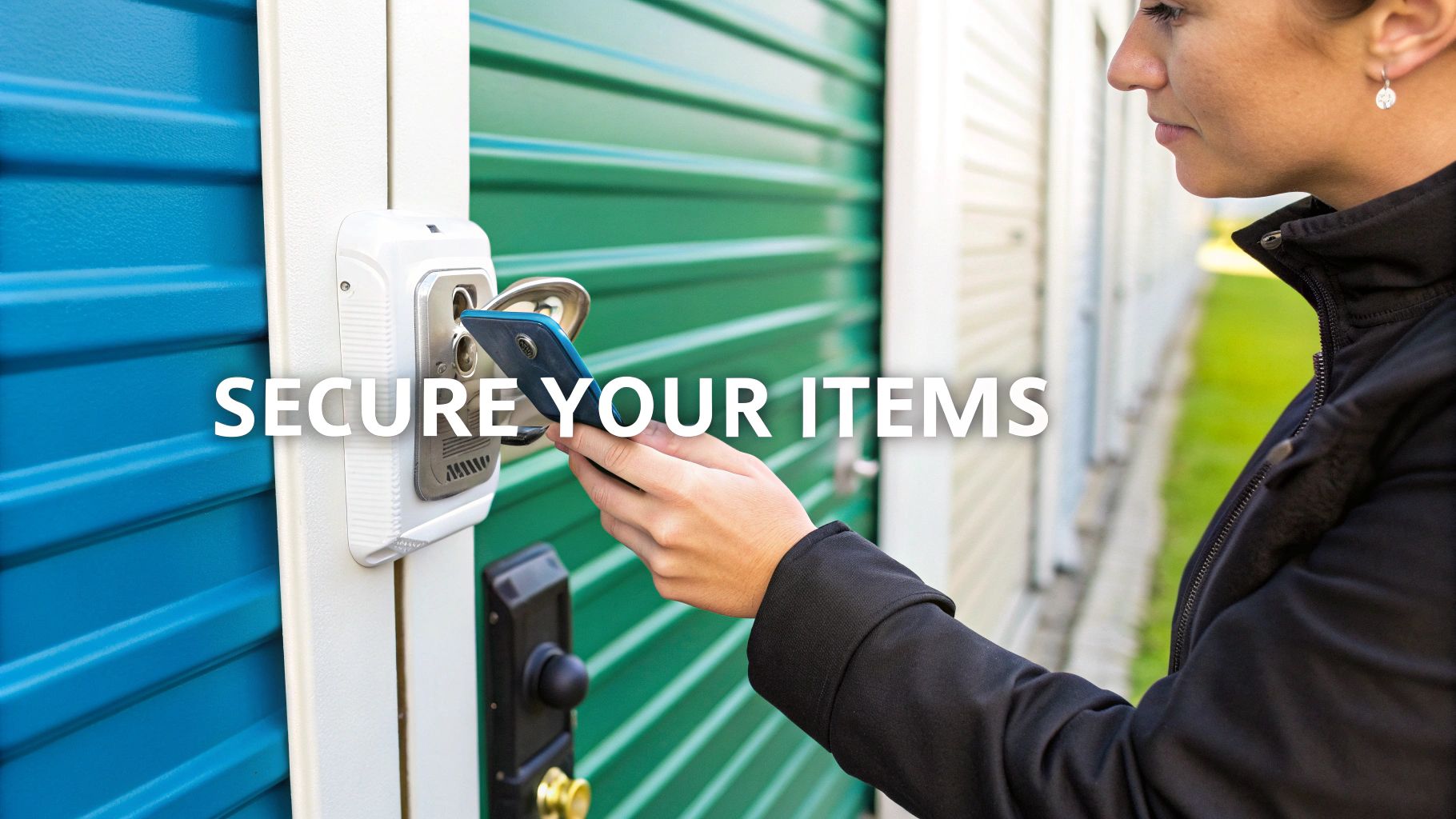 A high-security disc lock securing a self storage unit