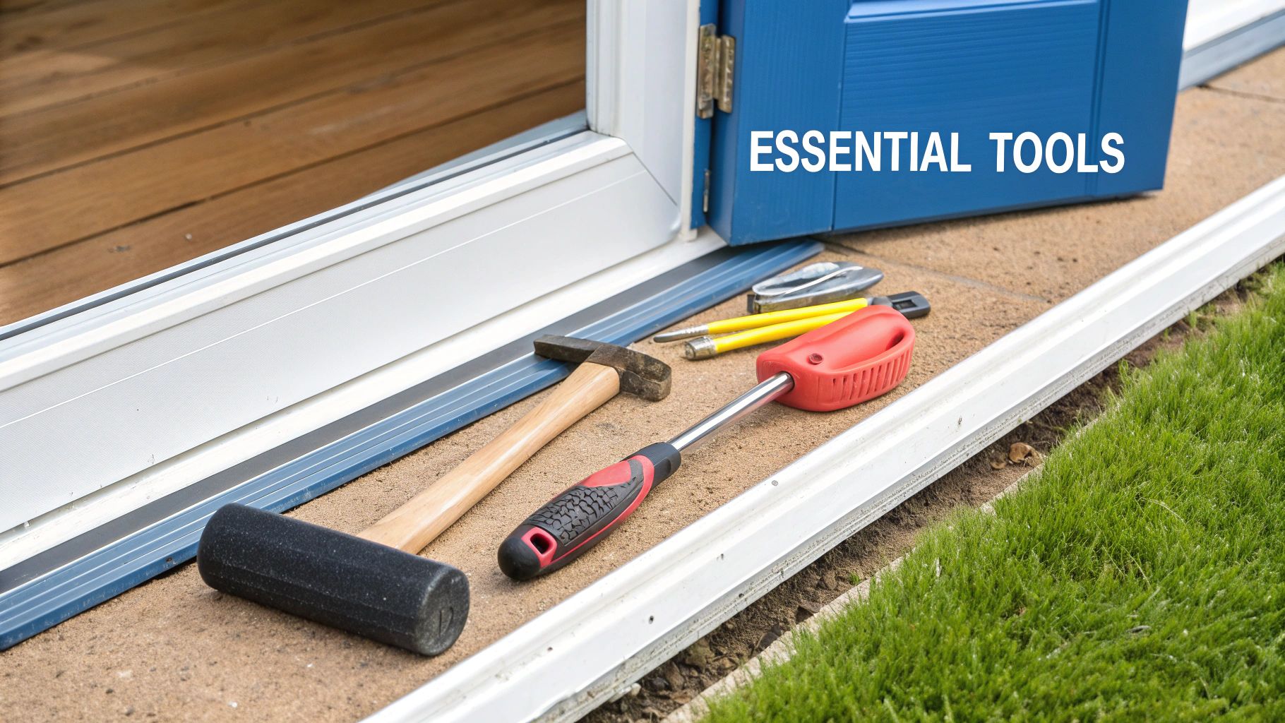 A collection of essential tools for a DIY project laid out neatly.