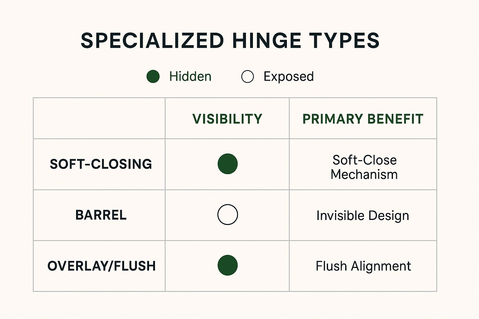 Infographic about different types of hinges