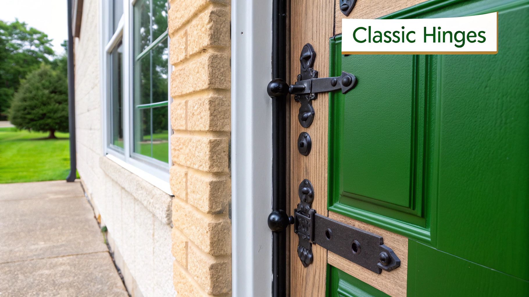 A pair of classic butt hinges on a white background