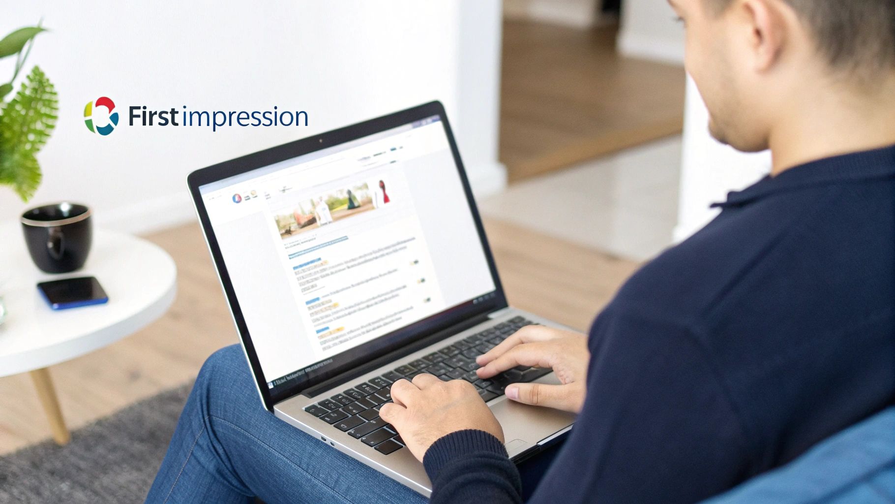 A person typing on a laptop, representing the process of writing meta descriptions for SEO.