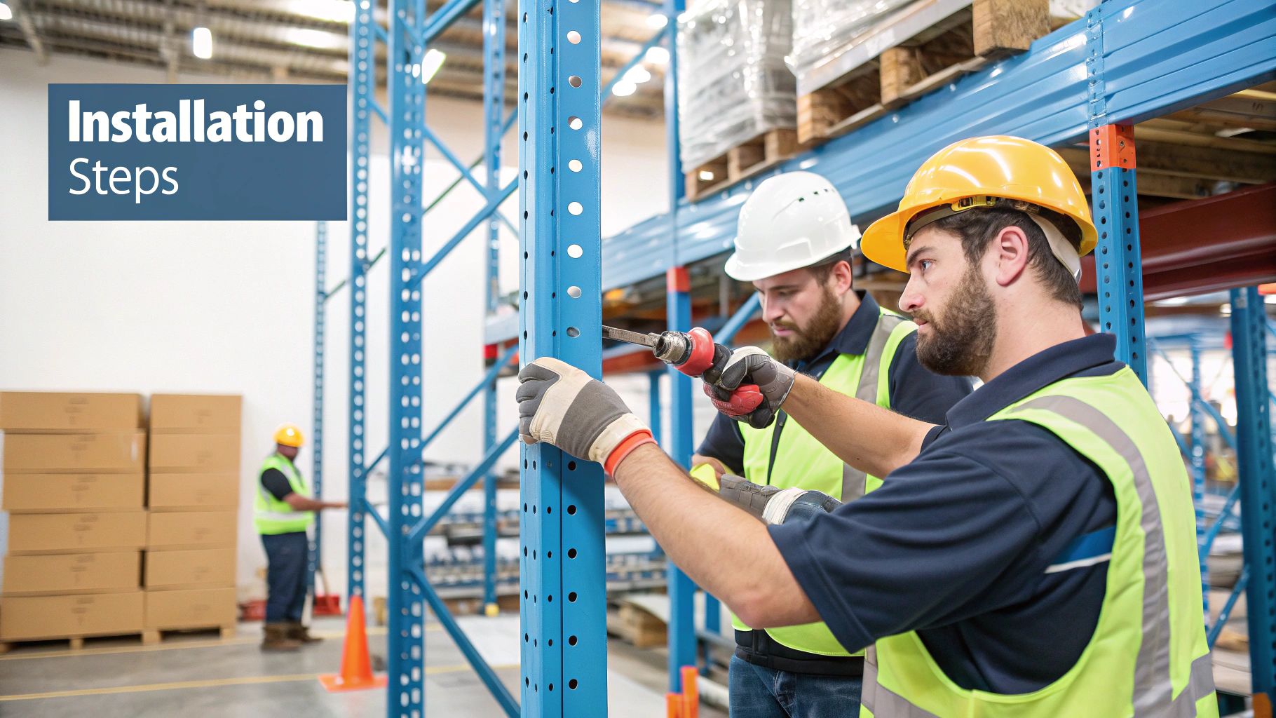 37dd21e7 0b3b 4ce2 8f38 a0f56871eb79 • Top Warehouse Racking Companies | Find Your Ideal Partner Professional installers assembling a large warehouse racking system