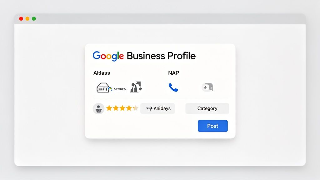 A digital interface displaying a Google Business Profile with business details, ratings, and management options.