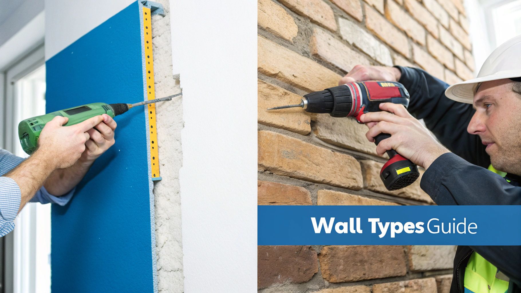 A person drilling into a solid brick wall to hang a picture.