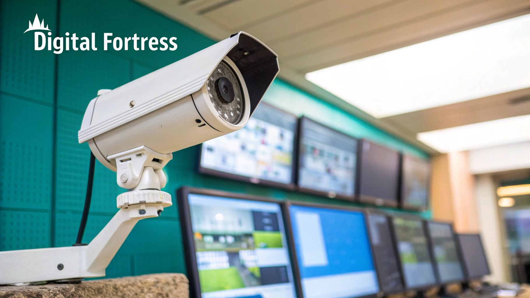 Technician installing a security camera in a self storage facility