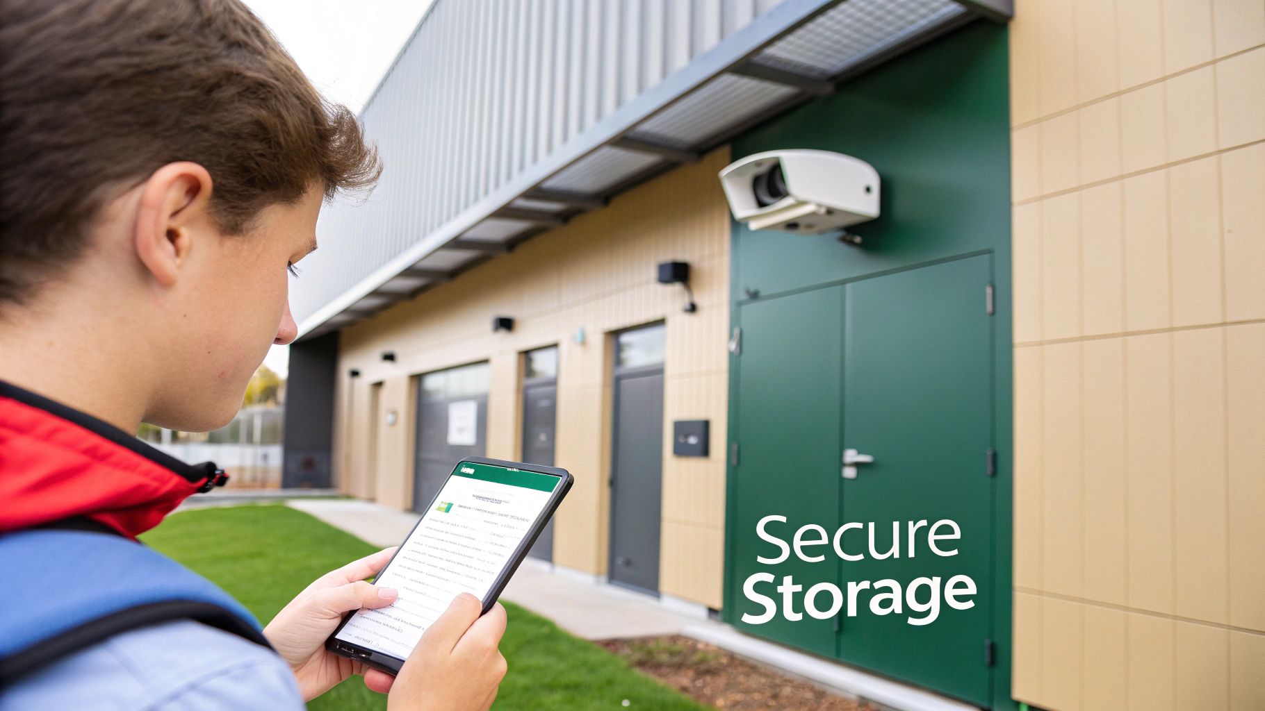A person using a keycard to access a secure self storage facility.