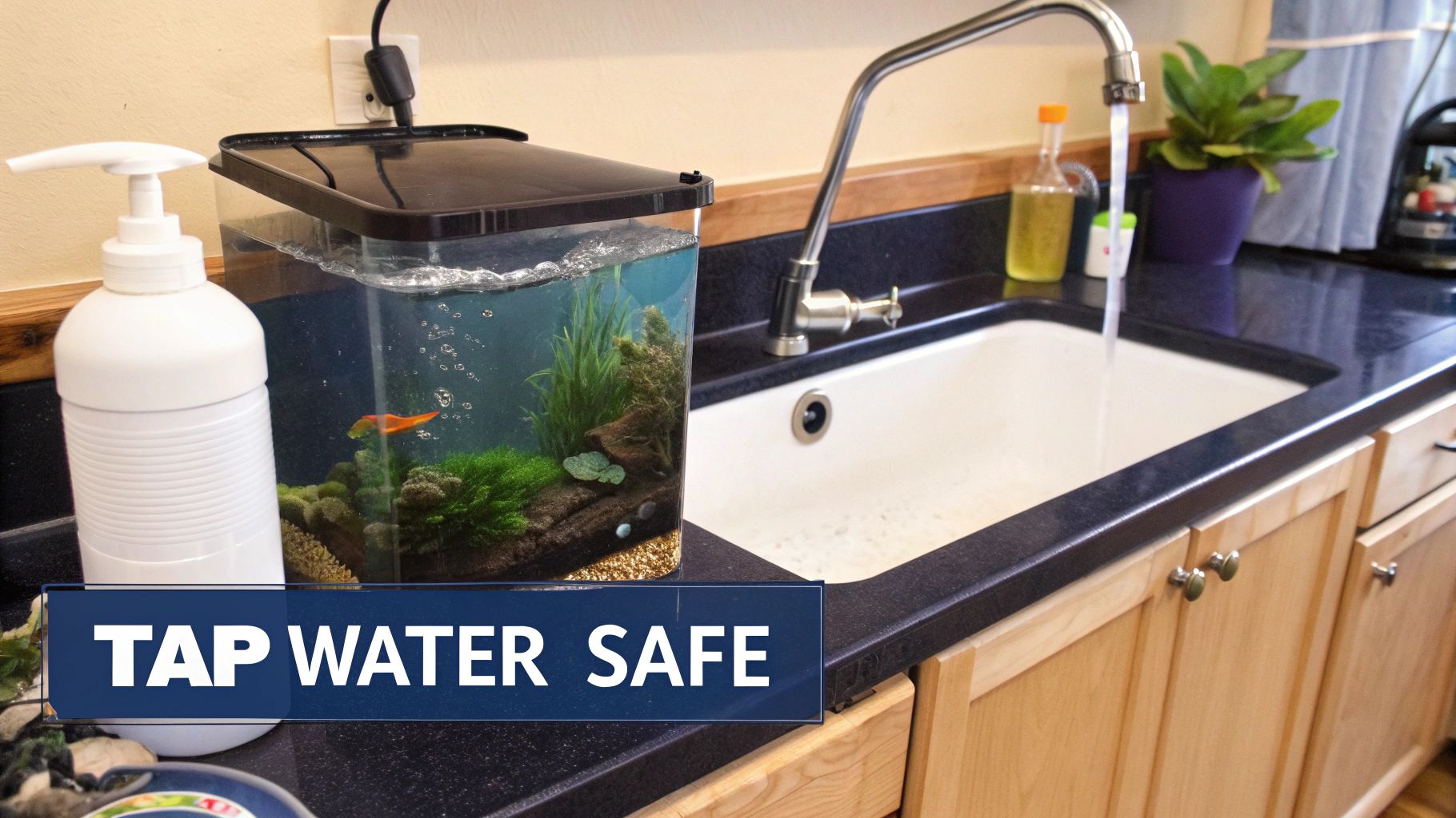 Fish swimming in clear aquarium water, illustrating a safe aquatic environment.