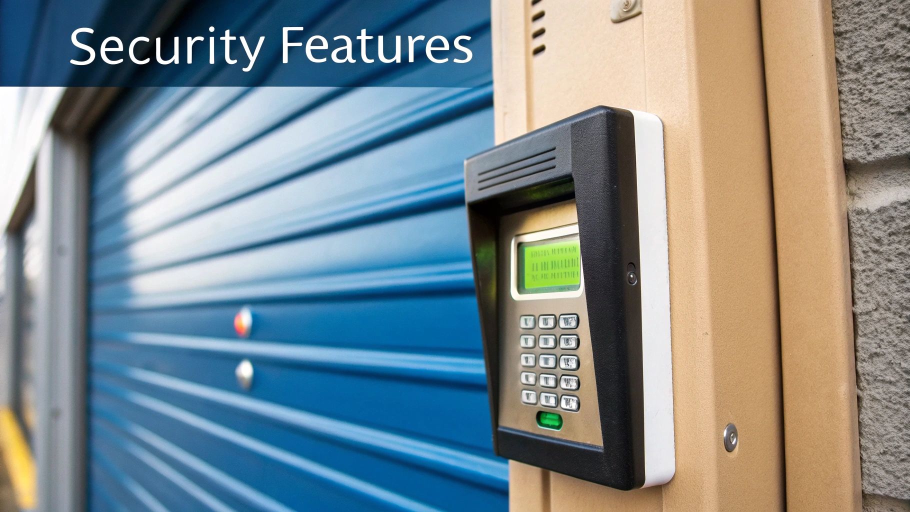 A well-lit, easily accessible driveway leading to drive-up storage units.