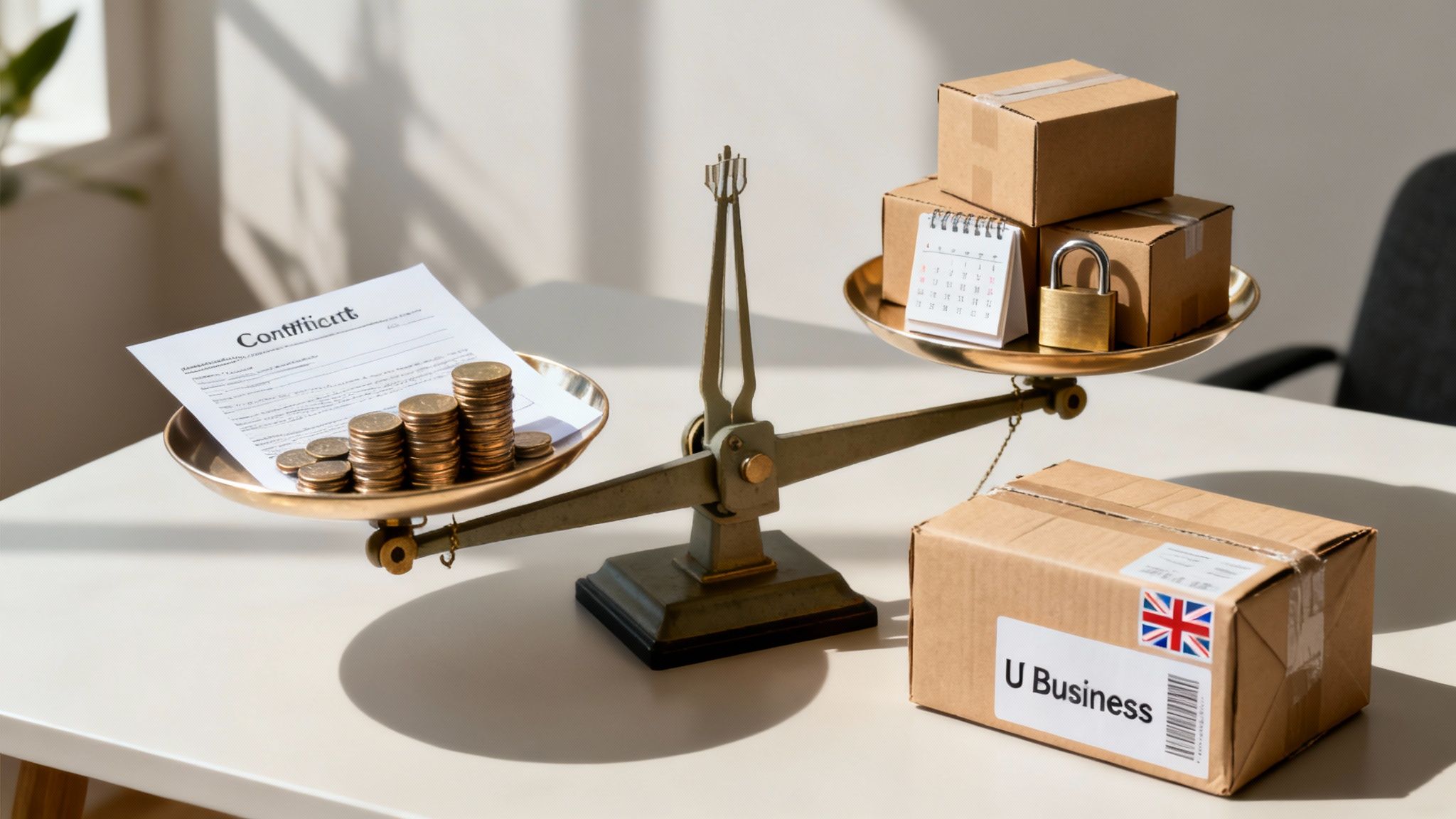 Warehouse Self Storage vs Traditional Leasing 1 A person using a tablet to manage their business inventory inside a well-lit warehouse self storage unit.