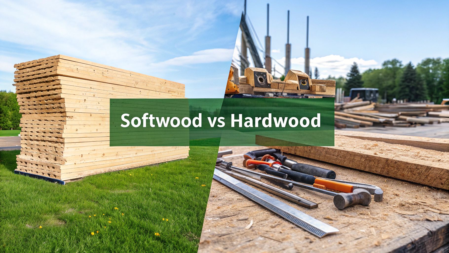 A stack of different types of plywood sheets at a builder's merchant.