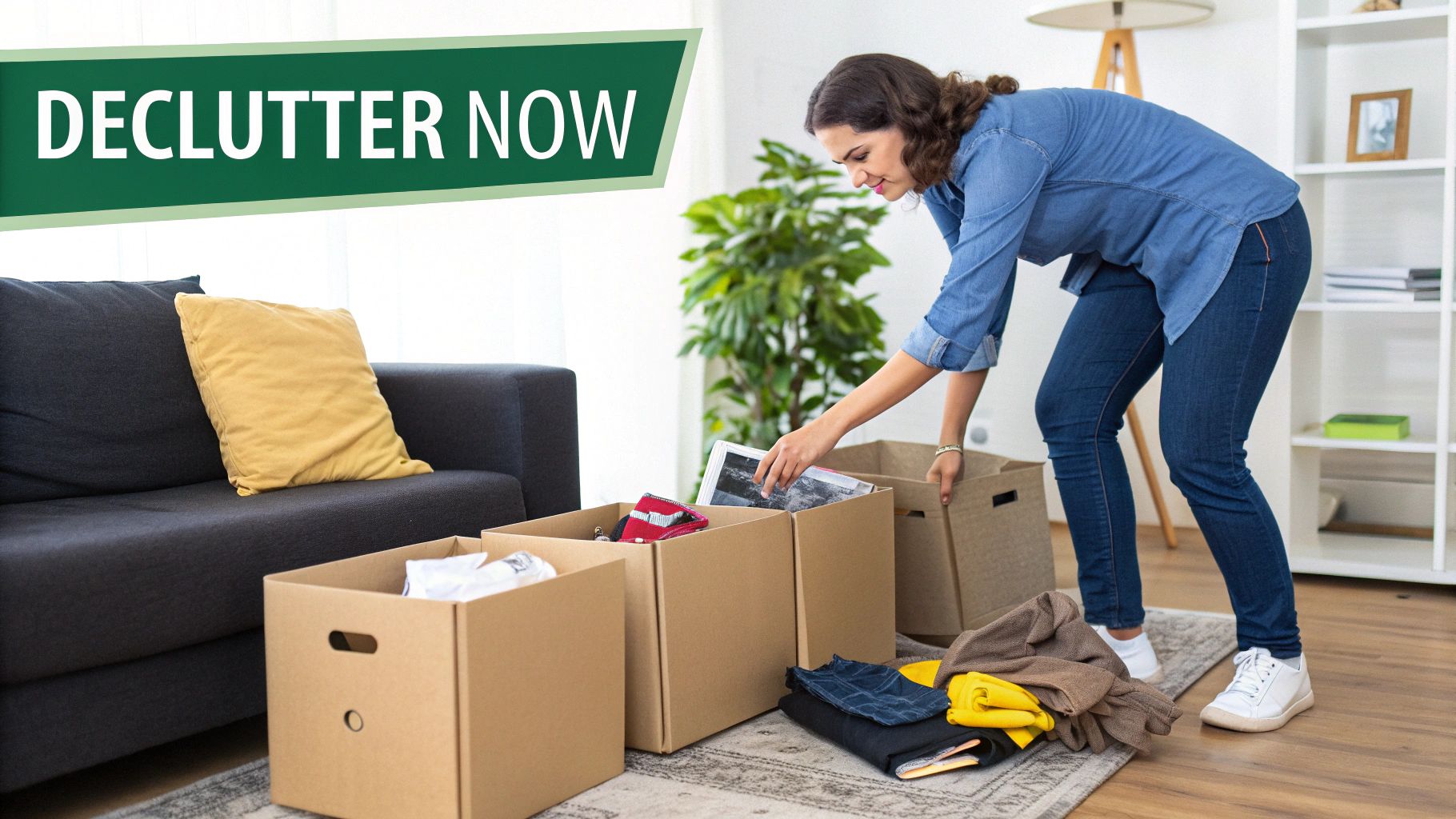 Photo showing neatly organised and decluttered items ready for packing